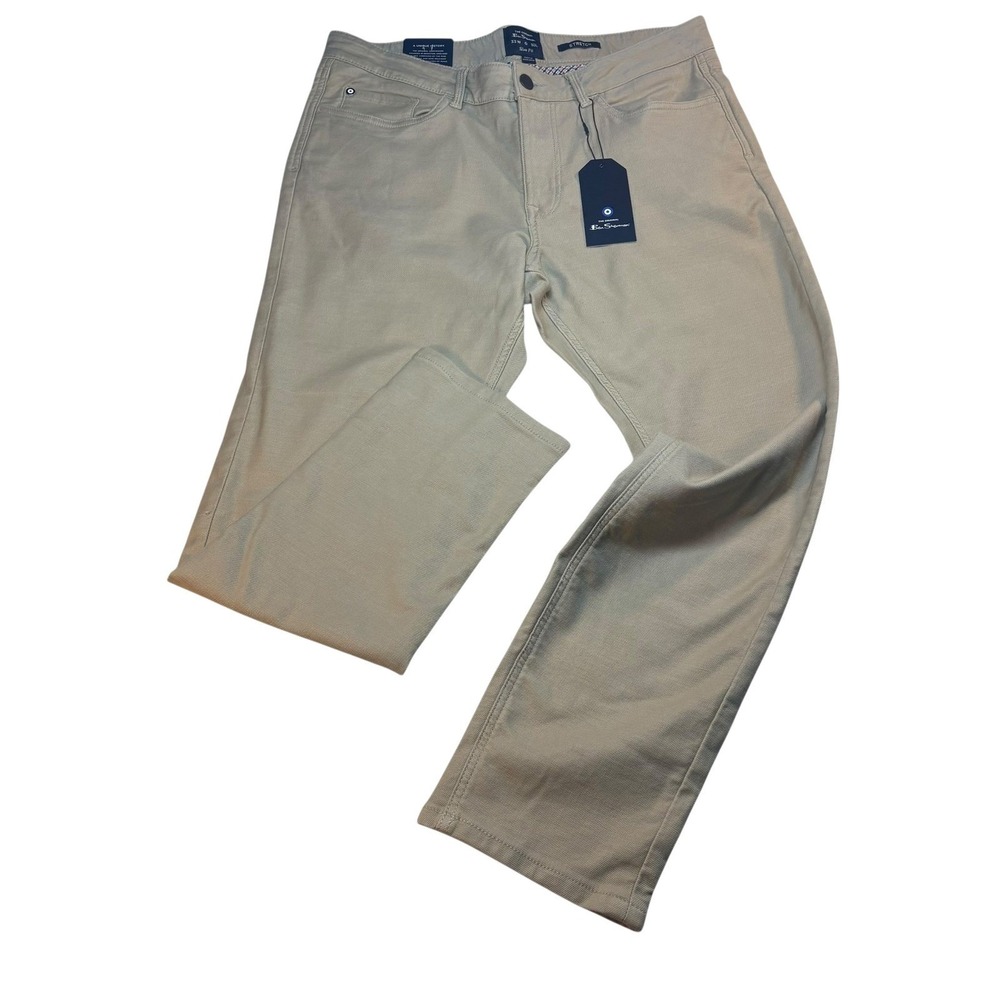 Ben Sherman Slim Fit Pants 33x30‎ Khaki Tan Stretch 5-Pocket Chino Mens